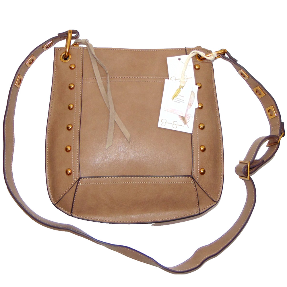 Jessica Simpson Tan Studded Shoulder Bag Boho Minimalist Adjustable Strap